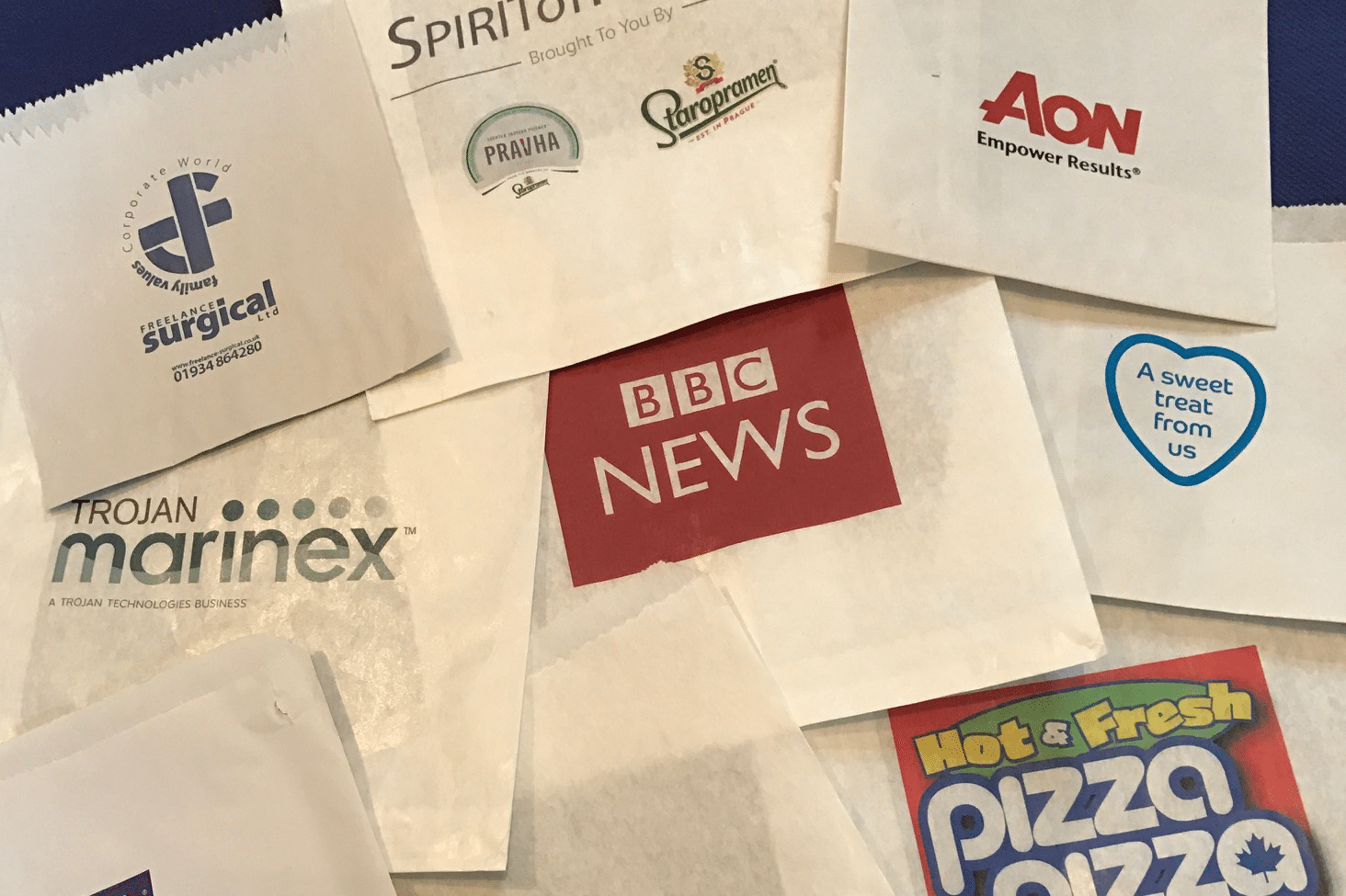 Customisable napkins such as BBC News and Pizza Pizza